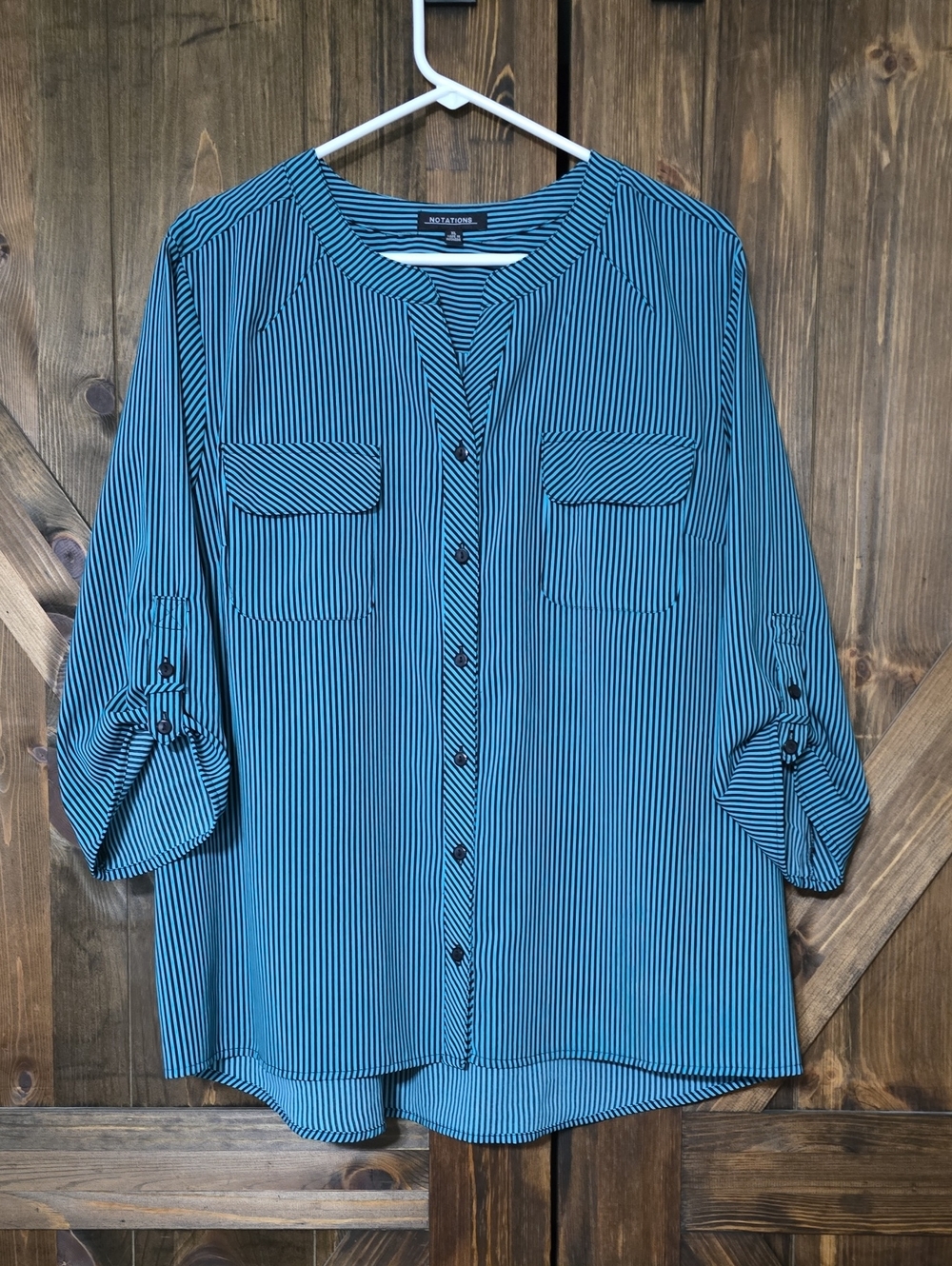 Notations Blue and Black Vertical Stripe Button-Down Shirt